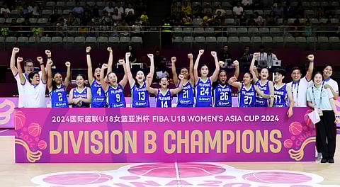 GILAS Pilipinas Girls celebrate their perfect campaign in the FIBA U18 Women’s Asia Cup to earn a Division A promotion following a 95-64 rout of Lebanon in the final.