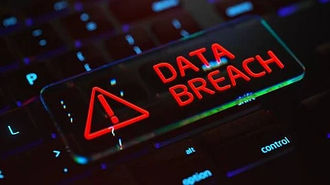 computer keyboard w/ data breach warning