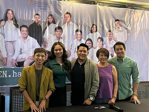 Phi Palmos as Maya, Angela Maghanoy as Girltok, director Rodel Mercado, playwright Liza Magtoto and Migui Moreno as Roger.