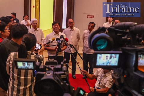 President Ferdinand Romualdez Marcos Jr. answers questions from the media during a chance interview on 27 June 2024.