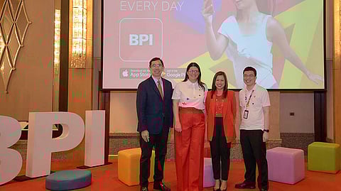 AT the recent Bank of the Philippine Islands launch of its revamped mobile app with innovative features and services are( from left) TG Limcaoco, BPI president and CEO; Mariana Zobel de Ayala, BPI consumer bank marketing, platforms, and digital activation head; Ginbee Go, BPI executive vice president and consumer banking head; and Fitz Chee, BPI platforms business head.