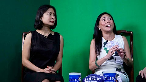 KAREN Olivia Jimeno (left) and Allana Montelibano talk about the large-scale reforestation project in Samar during the DAILY TRIBUNE's Straight Talk program on Wednesday.