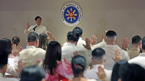 President Ferdinand Marcos Jr. administered the oath-taking of the newly-elected officers of the Liga ng mga Barangay and SK National Island Representatives at the Malacañan Palace on Wednesday, 5 June 2024.