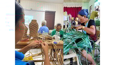 TRAINEES weave a basket using batok-batok (left) and waste strap during a workshop at the Negosyo Center Candelaria and Negosyo Center Palauig of DTI Zambales on 14 June.