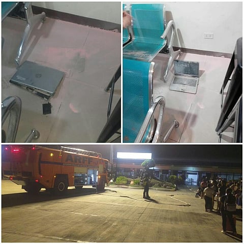 SERIES of photos show the burning charger at the Dumaguete airport and the responding authorities who quickly evacuated passengers at the terminal. The Civil Aviation Authority of the Philippines urged the public to carefully check their devices before plugging them into airport outlets.