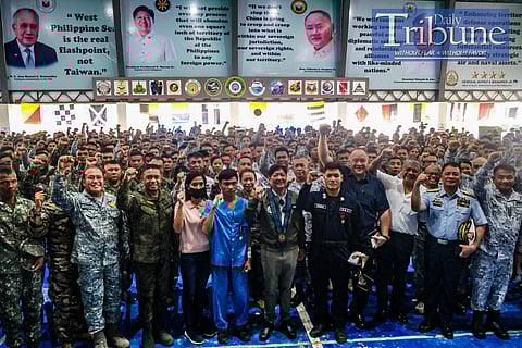 President Ferdinand Marcos Jr. on Sunday visits the 80 uniformed personnel and their families who conducted the Philippine rotation and resupply (RORE) mission to Ayungin Shoal. Photo by Yummie Dingding/PPA POOL