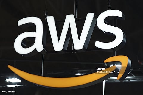 The logo of Amazon Web Services AWS is seen on the opening day of the Integrated Systems Europe (ISE) audiovisual and systems integration exhibition in Barcelona on January 31, 2023.