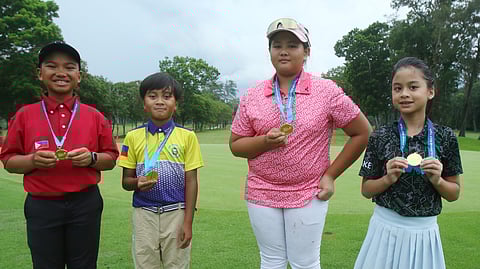 (From left) Race Manhit, Tobias Tiongko, Maurysse Abalos and Anna Marie Aguilar reign supreme in their respective divisions in the ICTSI JPGT Visayas Series 3 at the Negros Golf & Country Club in Marapara, Bacolod City.