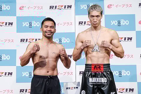 MANNY Pacquiao and Japanese Rukiya Anpo display their readiness for their three-round exhibition match this Sunday in Saitama.