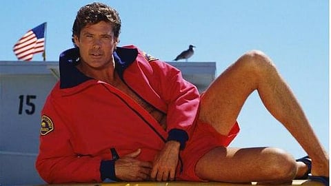 The Hoff in his iconic red shorts: Still making waves 30+ years after Baywatch first hit our screens.