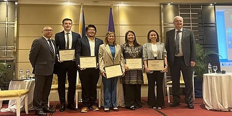 ATTENDING the 1st National Stakeholders Conference 2024 on the Green Climate Fund are (from left) DoF Undersecretary Joven Balbosa; Rodrigo Fermin Martinez, senior infrastructure specialist, ADB; Angelo Kairos dela Cruz, executive director, ICSC; Dr. Marqueza Cathalina L. Reyes, MHIBFEWS board secretary and national project manager; CCC Commissioner Rachel Anne Herrera; DoF Undersecretary Maria Luwalhati Dorotan-Tiuseco; and GGGI country representative for the Philippines Marcel Silvius.