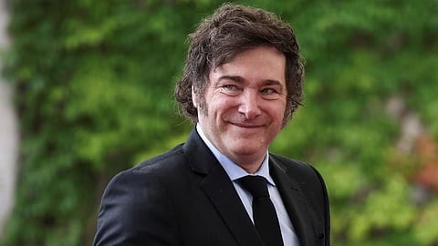 Argentine President Javier Milei looks on as he is received by German Chancellor Olaf Scholz at the Chancellery in Berlin, Germany, June 23, 2024.