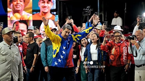 Venezuelan President and presidential candidate Nicolas Maduro reacts following the presidential election results in Caracas on July 29, 2024. Nicolas Maduro was declared the winner of Venezuela's presidential election on Sunday but the opposition and key regional neighbours immediately rejected the official results.