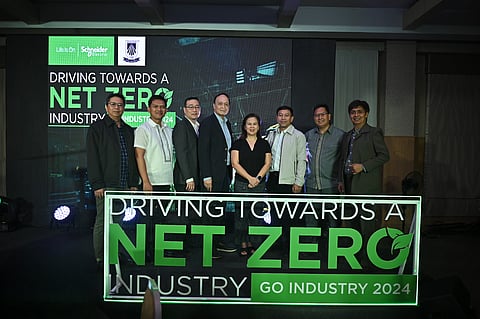 The Go Industry 2024: Driving towards a Net Zero Industry event held at The Mills Country Club, Laguna co-hosted with Dualtech Training Center Foundation Inc., was attended by leaders from the Laguna Chamber of Commerce and Industry (LCCI), Climate Change Commission (CCC) Philippines, and the United Nations Development Programme (UNDP). (L-R: Philip S. Valdecañas, Projects and Services Manager at DualTech Training Center; Leonard Calma, Manager for Linkages at DualTech Training Center; Dr. Pei Song Chua, Business Development Manager for Chemicals at Schneider Electric East Asia; Virgilio Lorenzo, representative of the LCCI; Relly Fajardo, LCCI representative; Raul Villegas, Head Executive Assistant of the Climate Change Commission; Mark Anthony Ramirez, Programme Analyst for the Climate Action Programme Team of the UNDP; and Dr. Marvin P. Adolfo, Consultant at Dualtech Training Center.)