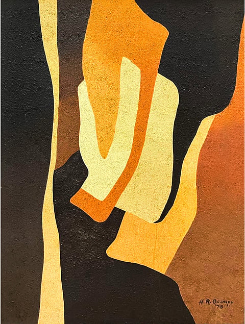 AN untitled oil on canvas abstract from 1978 by HR Ocampo, 31.5 x 23.5 inches, estimated at P2,400,000 to P2,800,000