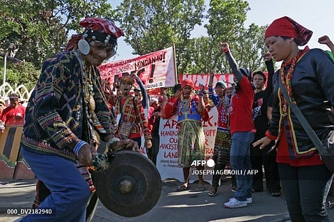 The Lumad people, an indigenous group from Southern Philippines, perform a native dance