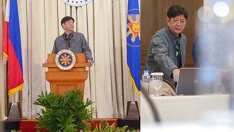 Practice makes perfect President Ferdinand Marcos Jr. points to some words in the draft of his State of the Nation Address, which he wanted changed, during one of the presumably many rehearsals he had to perfect his delivery.