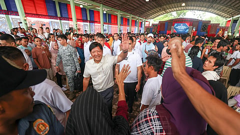 President Ferdinand R. Marcos Jr., together with national and local officials, leads the distribution of presidential assistance to farmers, fisherfolk and families at Patikul Municipality, Sulu Province on Friday, 5 July 2024.