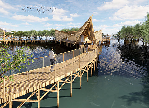 Clinic laboratories have spaces for aviary, veterinary and water testing. The amphitheater (right), formed in the shape of the wings of an egret, a common bird spotted in the Macabebe Mangrove Area, can host informative programs, forums, seminars and alternative learning lectures.