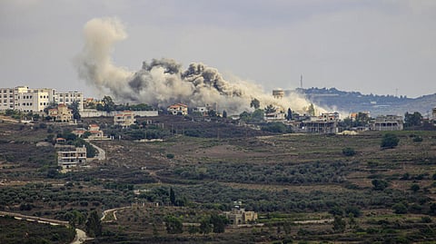 Smoke billows from a site targeted by Israeli shelling in the southern Lebanese border village of Tayr Harfa on July 24, 2024, amid ongoing cross-border clashes between Israeli troops and Hezbollah fighters.