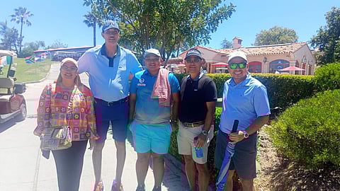 DAVID Charles Serdena (center) has been enjoying much support, including that of basketball legend Mon Fernandez and wife Karla, and two other fellow Filipinos in Red Hawk, California.