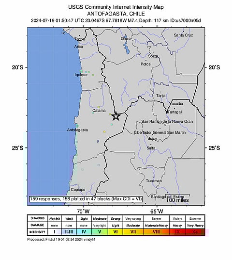 A powerful 7.4 magnitude earthquake struck northern Chile on Thursday, as reported by the United States Geological Survey.