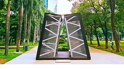 Ayala Land’s ‘Open Book’ initiative champions early childhood literacy. Sculpture symbolizes 20,00 books available in project.