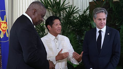 President Ferdinand Marcos Jr., United States Secretary of Defense Lloyd Austin (leftmost), and United States Secretary of State Antony Blinken