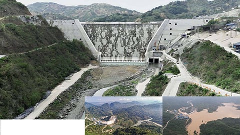EMPTY Upper Wawa Dam on 10 July (top), its reservoir area before 24 July (bottom, left) and after the onslaught of typhoon ‘Carina.’
