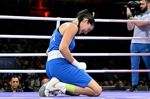 ANGELA Carini of Italy breaks down in tears after getting hit by Imane Khelif of Algeria in the Round of 16 of the women’s 66-kilogram boxing competition of the Paris Olympics.