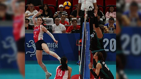 Erica May Staunton fires 29 points to lead Creamline to a 27-25, 26-28, 29-27, 25-19 win over Galeries Tower on Saturday in their PVL Reinforced Conference match at the Philsports Arena in Pasig.