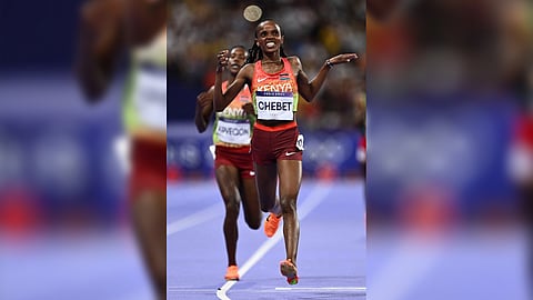 BEATRICE Chebet of Kenya smiles after ruling the women’s 5,000-meter run of the Paris Olympics.