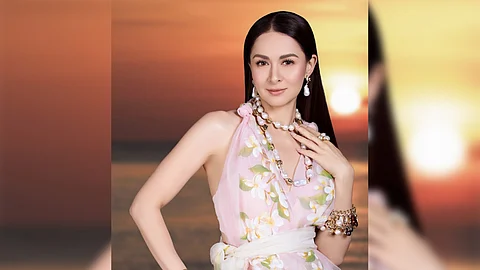 MARIAN Rivera in Baroque pearl necklace and earrings with gold accents, triple and pearl ring, layers of charm bracelets with multi-colored fw pearls by LJ Pearls. for Kultura.