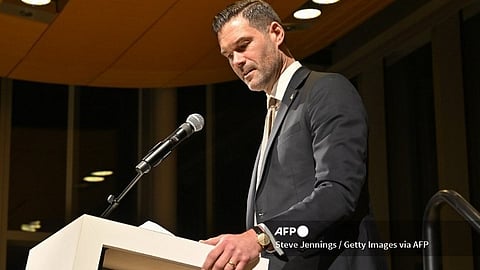 US-CROWN-PRINCESS-VICTORIA-OF-SWEDEN-AND-PRINCE-DANIEL-ROYAL-VIS
VARIOUS CITIES - FEBRUARY 20: Johan Forssell, Swedish Minister for International Development Cooperation and Foreign Trade speaks onstage during the Inaugural Reception of the New Consulate General of Sweden in San Francisco at the San Francisco Conservatory of Music on February 20, 2024 in San Francisco, California.