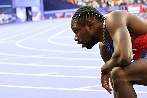 NOAH Lyles struggles after testing positive for Covid two days before the final of the 200m run of the Paris Olympics.