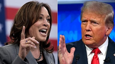 UNITED States Vice President and 2024 Democratic presidential candidate Kamala Harris speaks on 26 March 2024, in Raleigh, North Carolina; and former US President and Republican presidential candidate Donald Trump debate with US President Joe Biden in Atlanta, Georgia on 27 June 2024.