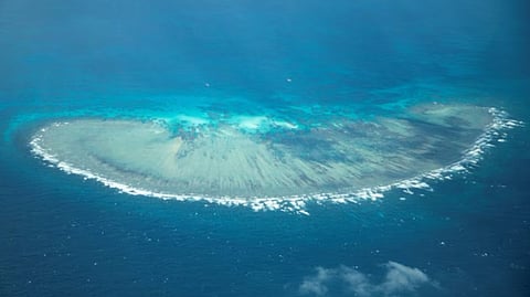 An aerial view shows the Menzies Reef, locally known as Lakandula, in the contested Spratly Islands, South China Sea, March 9, 2023.