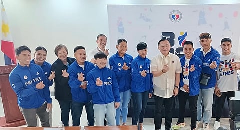 Senator Christopher "Bong" Go alongside Filipino Olympians
