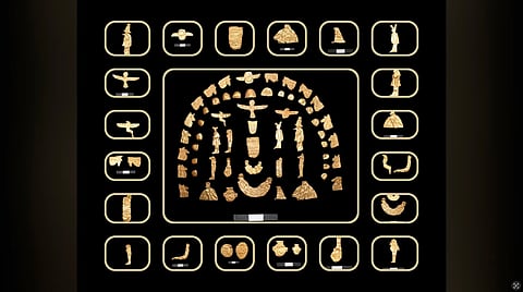 This image provided by Egypt's Supreme Council of Antiquities, shows artifacts which were discovered inside tombs at the Tell al-Deir necropolis, in the Nile Delta town of Damietta, about 125 miles north of Cairo, Egypt.