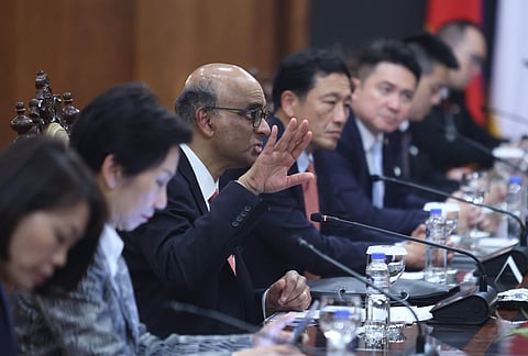 President Ferdinand Marcos Jr. meets with Singaporean president Tharman Shanmugaratnam at the Malacanang Palace on Thursday marking the start of the foreign leader's three-day visit to the Philippines.