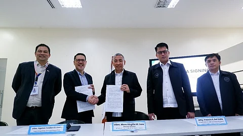 From L to R: FTEB Director Fhillip Sawali and FTG Supervising Head Assistant Secretary Agaton Teodoro Uvero with PDEA officials Undersecretary Moro Virgilio Lazo, Atty. Francis Del Valle, and Director Julius Paderes during the DTI-PDEA MOA Signing Ceremony on August 8, 2024