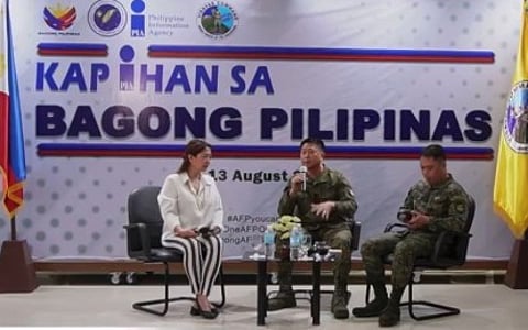 Visayas Command civil-military officer Col. Joel Benedict Batara (center), along with public information officer Lt. Col. Israel Galorio.