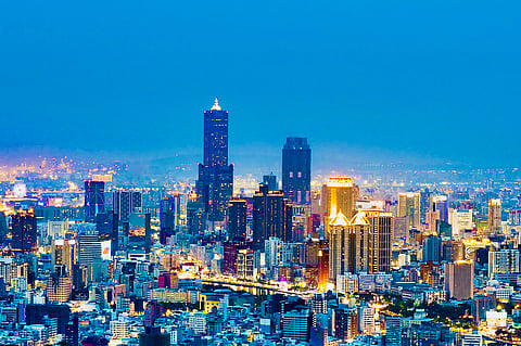 Skyline of Kaohsiung, Taiwan at night taken in 2020
