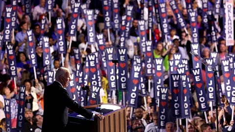 UNITED States President Joe Biden speaks on stage on the first day of the Democratic National Convention at the United Center in Chicago, Illinois, on 19 August 2024.