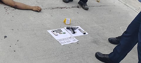 The weapon used by suspected gun-for-hire Jojo Garcia Fajardo, who was killed in an armed encounter with authorities in Porac, Pampanga, is shown by police.