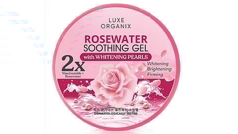 LUXE ORGANIX Rosewater Soothing Gel With whitening beads for brighter skin, this soothing gel keeps skin hydrated and moisturized throughout the day. It also controls oil production and reduces appearance of enlarged pores, brightens and evens out skin tone and firms the skin. It is cruelty-free, paraben-free and alcohol-free. Among other ingredients listed on the label, it contains hyaluronic acid and galactomyces.