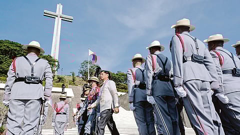 (FILES) President Ferdinand R. Marcos Jr. troops the line during the 82nd Anniversary of Araw ng Kagitingan or Day of Valor, with the theme ‘Honoring Veterans’ Valor: Foundation for a United Filipino People’ at Mount Samat National Shrine, Municipality of Pilar, Province of Bataan on Tuesday.