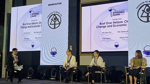 LOOK: Fireside chat with (from L-R) Atty. Ryan Tan, OSHDP Vice Chairman of the Board, Calixto Chikiamco, President of the Foundation for Economic Freedom Inc., University of the Philippines, School of Economics Associate Prof. Cielo Magno and Atty. Darlene Berberabe, at the OSHDP Affordable Housing Summit 2024 in Solaire Resort North on Friday, 30 August 2024.