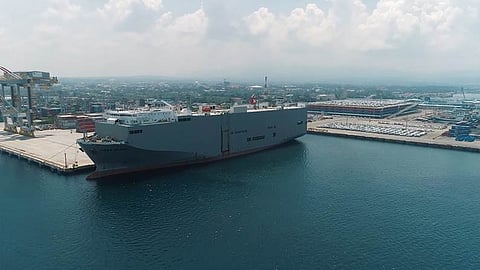 Cargo vessel unloads Toyota vehicles at the Port of Batangas.