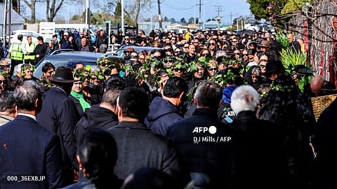 Mourners and members of the Maori Community gather after the news of Maori King Kiingi Tuheitia’s death at the Turangawaewae Marae in Ngaruawahia, New Zealand on 30 August 2024. The king of New Zealand's Indigenous Maori people died while recovering from heart surgery at age 69, with aides saying he had "passed to the great beyond".